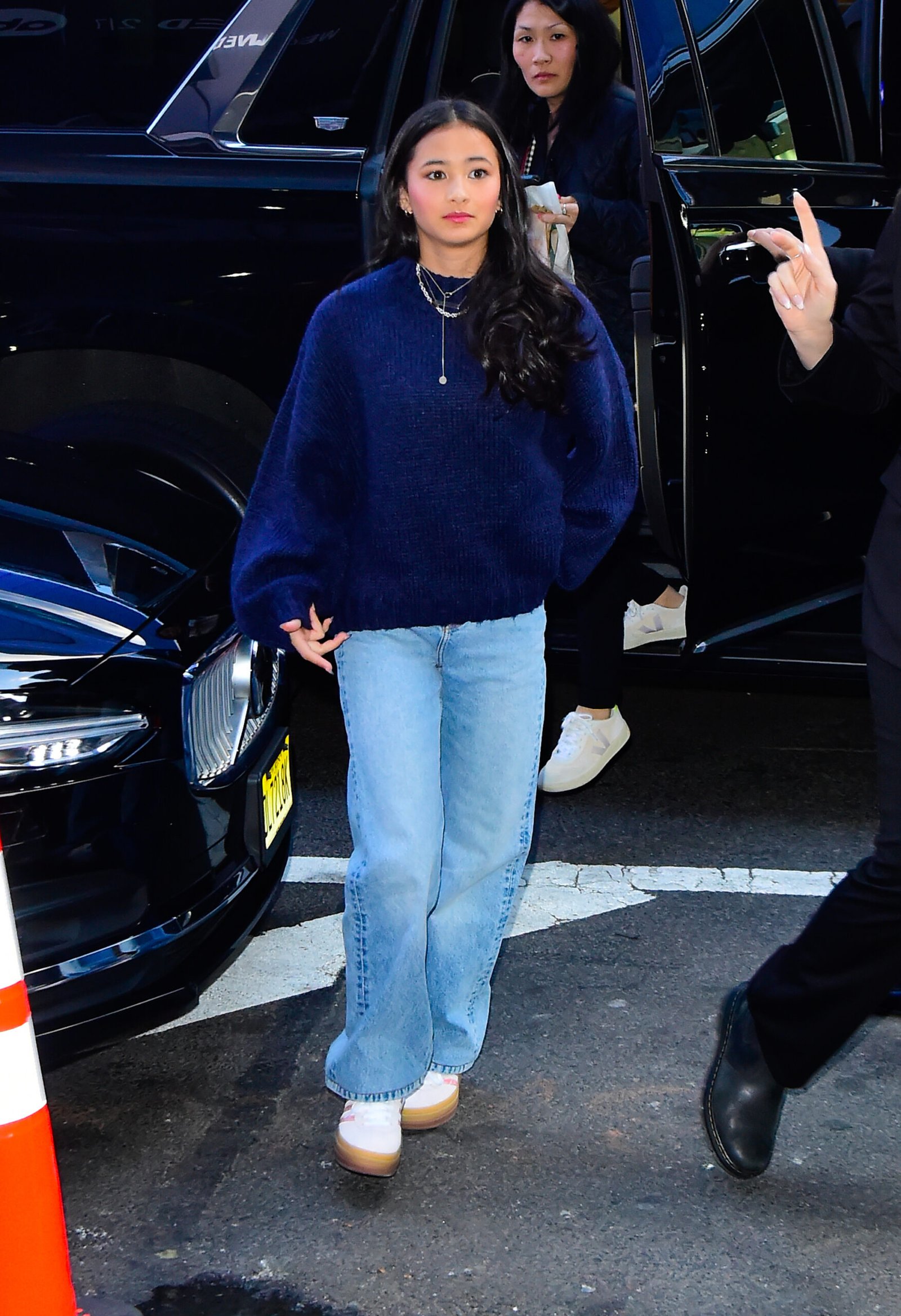 Kaylee Hottle arrives outside the "Good Morning America" studios in New York City on March 20, 2024, while promoting "Godzilla x Kong: The New Empire." The appearance came during one of the actress's final major publicity tours before her death.