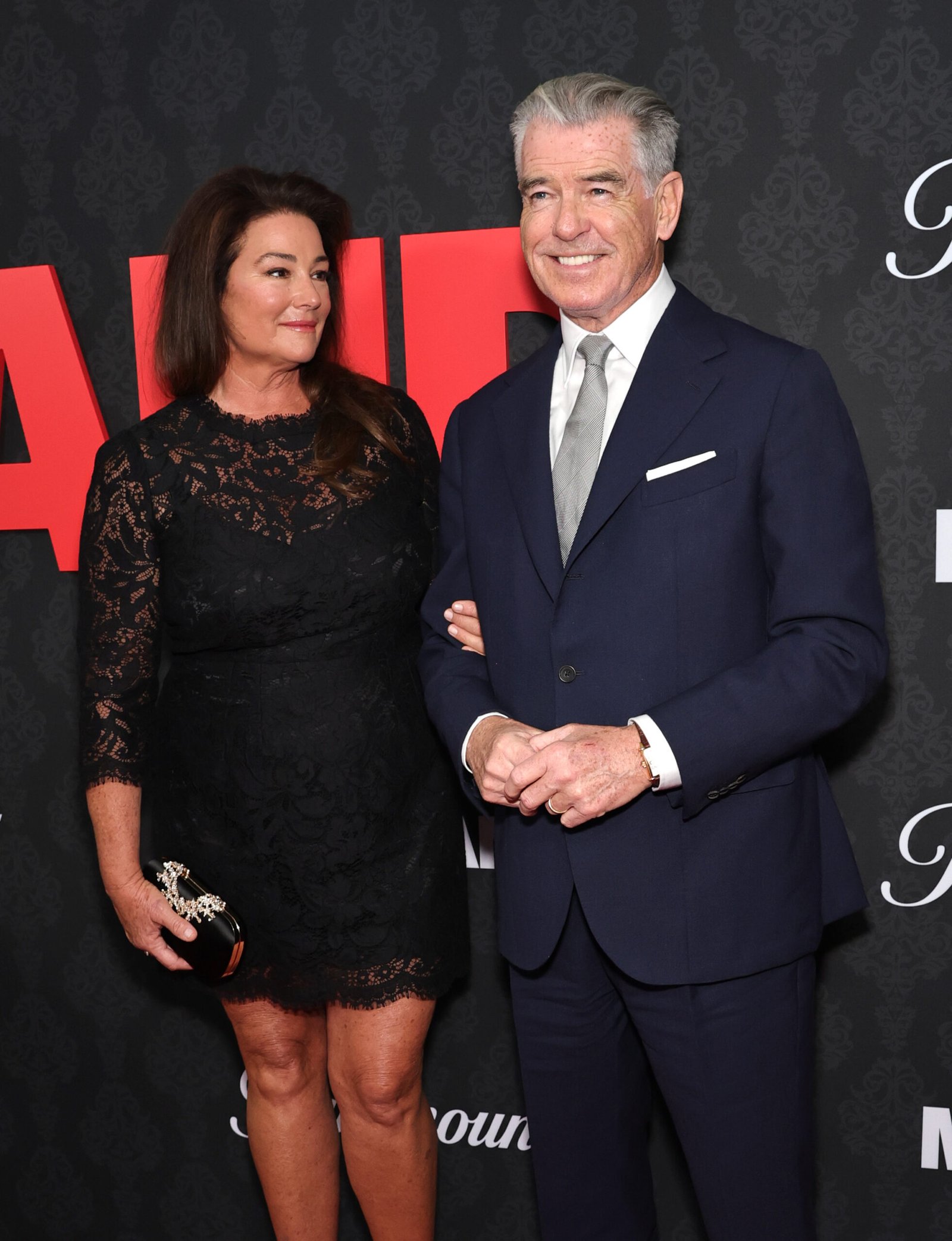 Keely Shaye Smith and Pierce Brosnan at the New York premiere of "MobLand," 2025