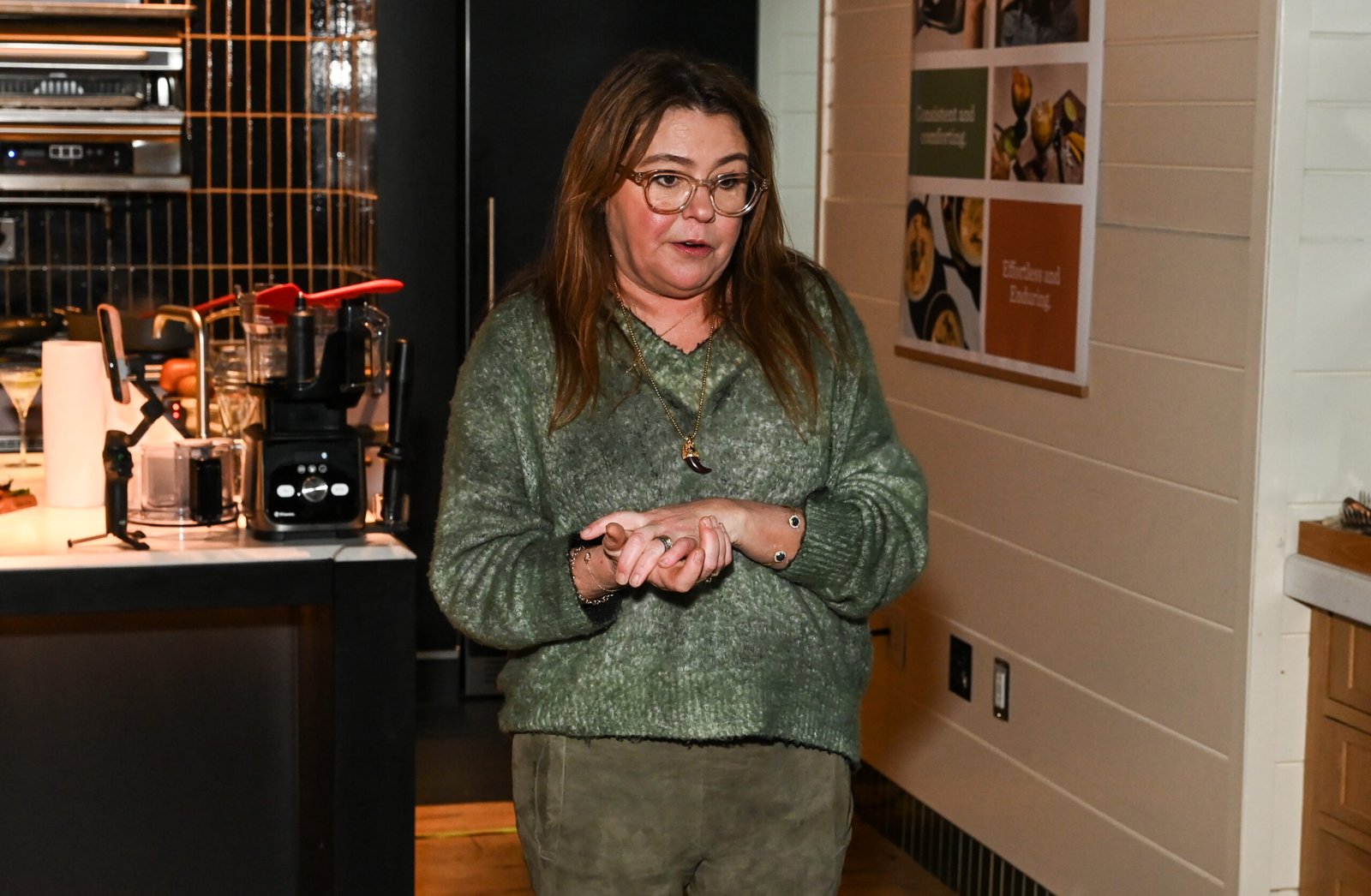 Rachael Ray gestures while presenting at the Vitamix Event Series during the NYC Wine & Food Festival on October 19, 2025