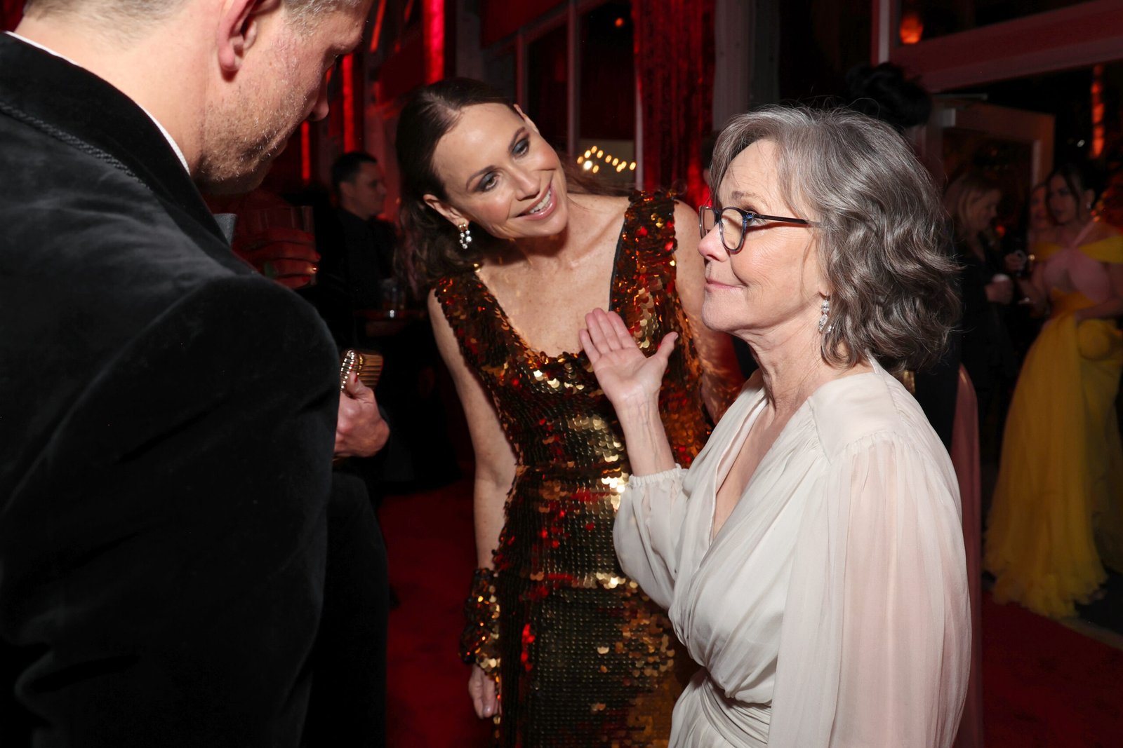 Minnie Driver and Sally Field attend the 2024 Vanity Fair Oscar party at Wallis Annenberg Center for the Performing Arts on March 10, 2024 in Beverly Hills, California.