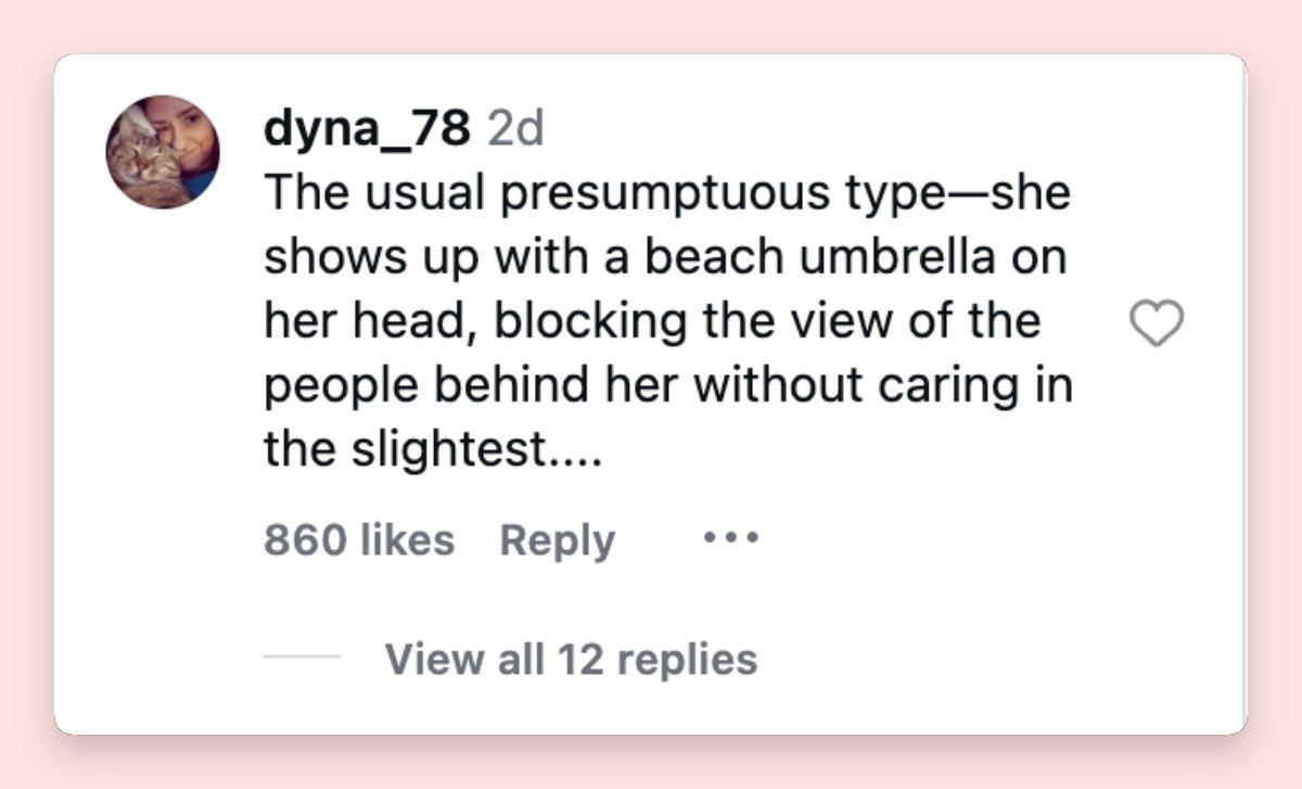 The strongest criticism accused Lopez of choosing spectacle over the comfort of nearby spectators. The "beach umbrella" comparison quickly became one of the backlash's most pointed remarks.