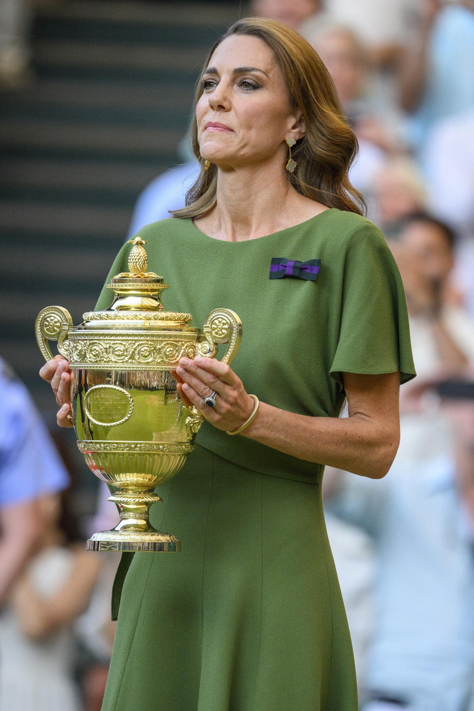 Princess Catherine carried the Wimbledon men's singles trophy onto Centre Court before presenting it to champion Jannik Sinner after his win over Alexander Zverev. The moment was one of her biggest official duties during the tournament.