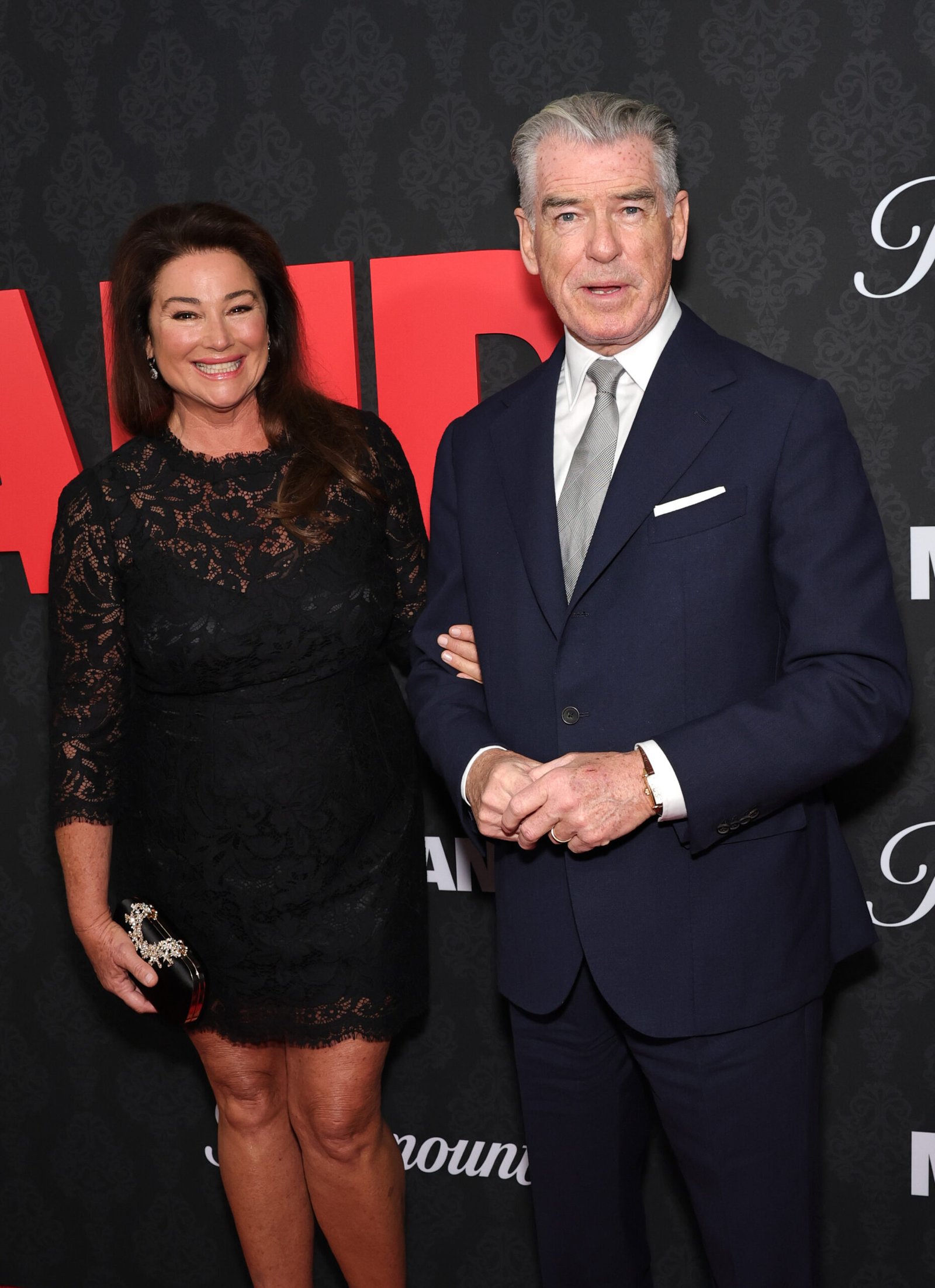 Keely Shaye Smith and Pierce Brosnan pictured at the New York premiere of "MobLand," 2025