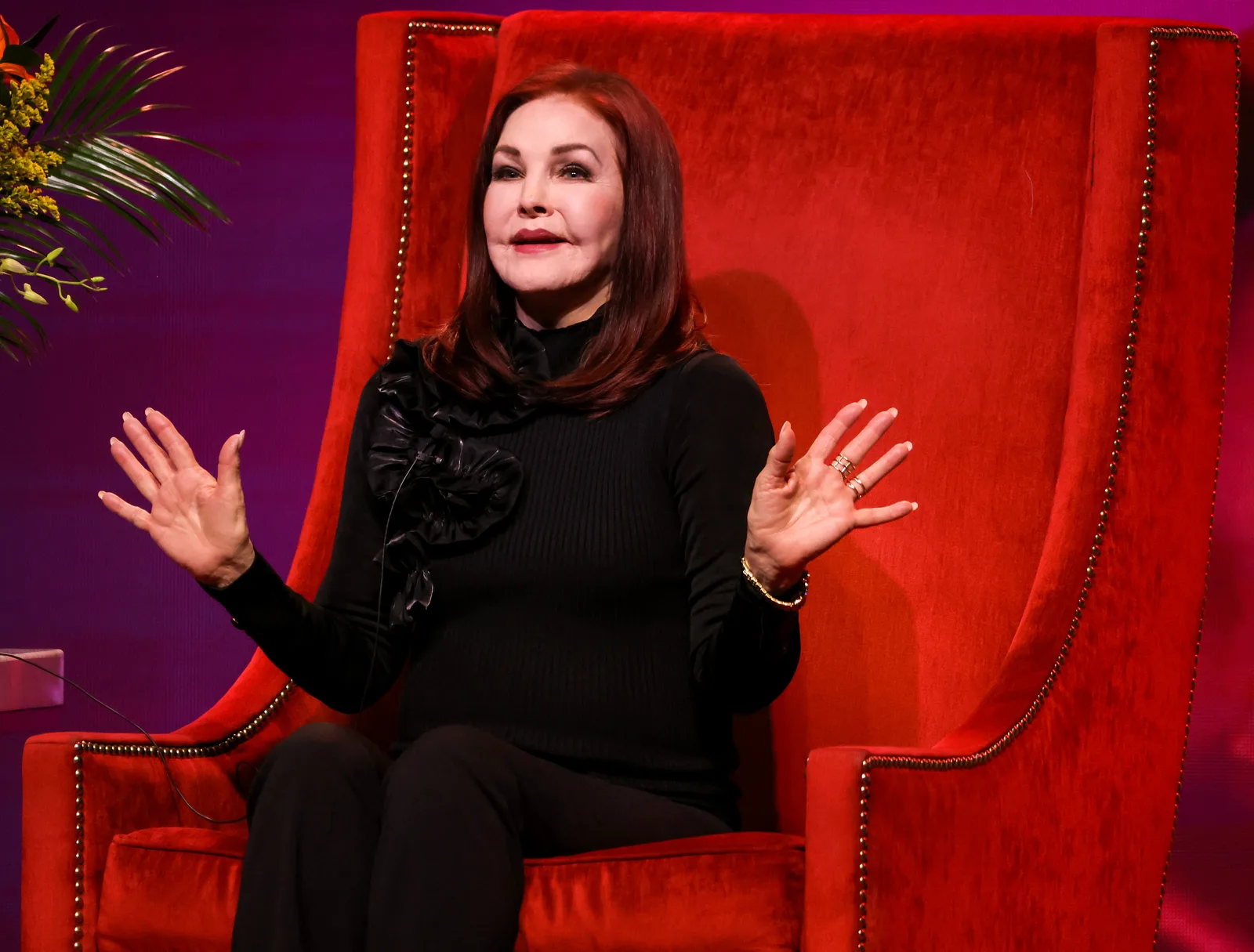 Priscilla Presley speaks during "An Evening with Priscilla Presley" at the South Point Hotel, Casino & Spa on November 15, 2024, in Las Vegas, Nevada