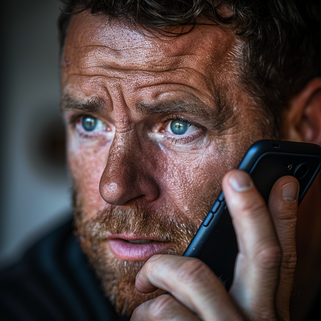 An upset man talking on the phone