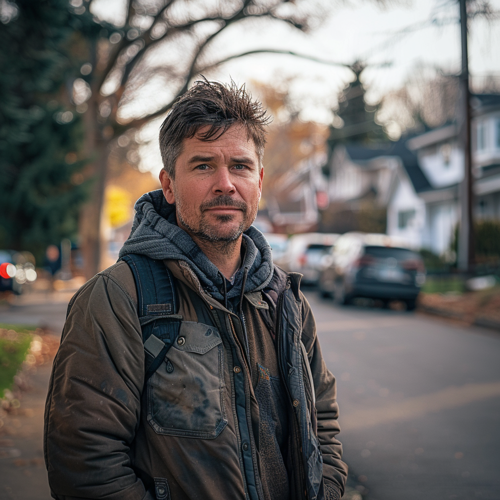 An entitled man standing in a neighborhood